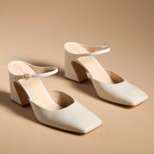 By Anthropologie Size 7 Square-Toe Mule Heels in Creme